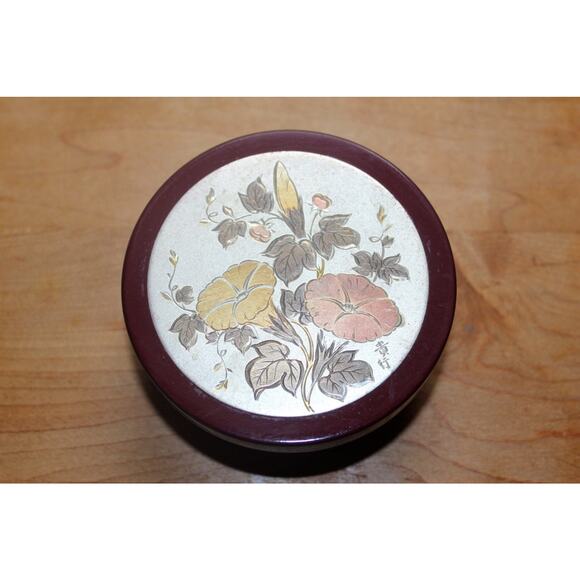 Asian-Inspired Maroon Acrylic Circular Box Trinket Jewelry Catch All - Picture 5 of 5